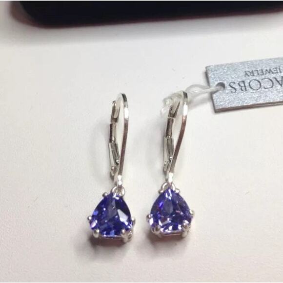 Beautiful 2.5ctw Trillion Cut Tanzanite Earrings in Sterling Silver - Picture 2 of 8